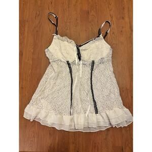 Cato White Lace Sexy Ruffled Lingerie Babydoll Top Black Accents Size 22/24